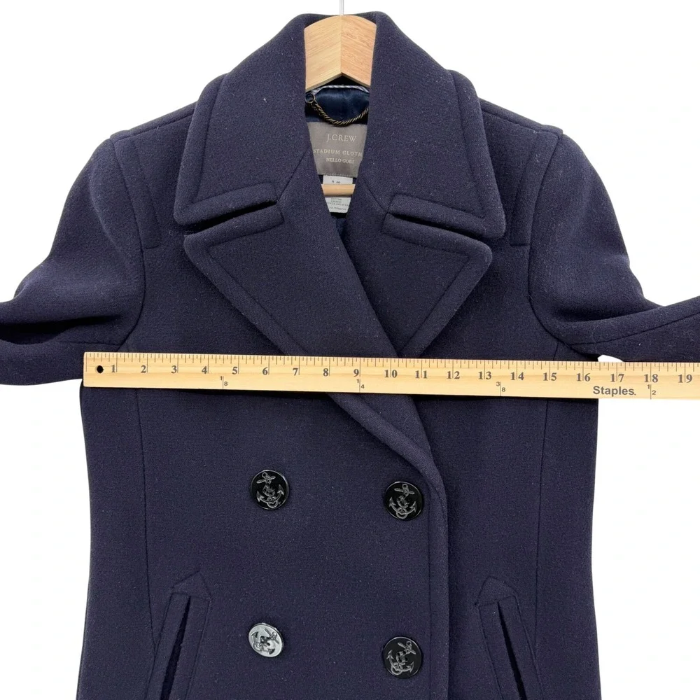 Vintage J. Crew Womens Pea Coat 00 Navy Blue‎ Double Breasted Stadium Cloth - Picture 7 of 12
